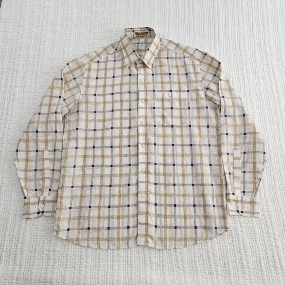 Shining Star Tailors Hyderabad Shirt Men's XL Brown Long Sleeve Slubby Cotton